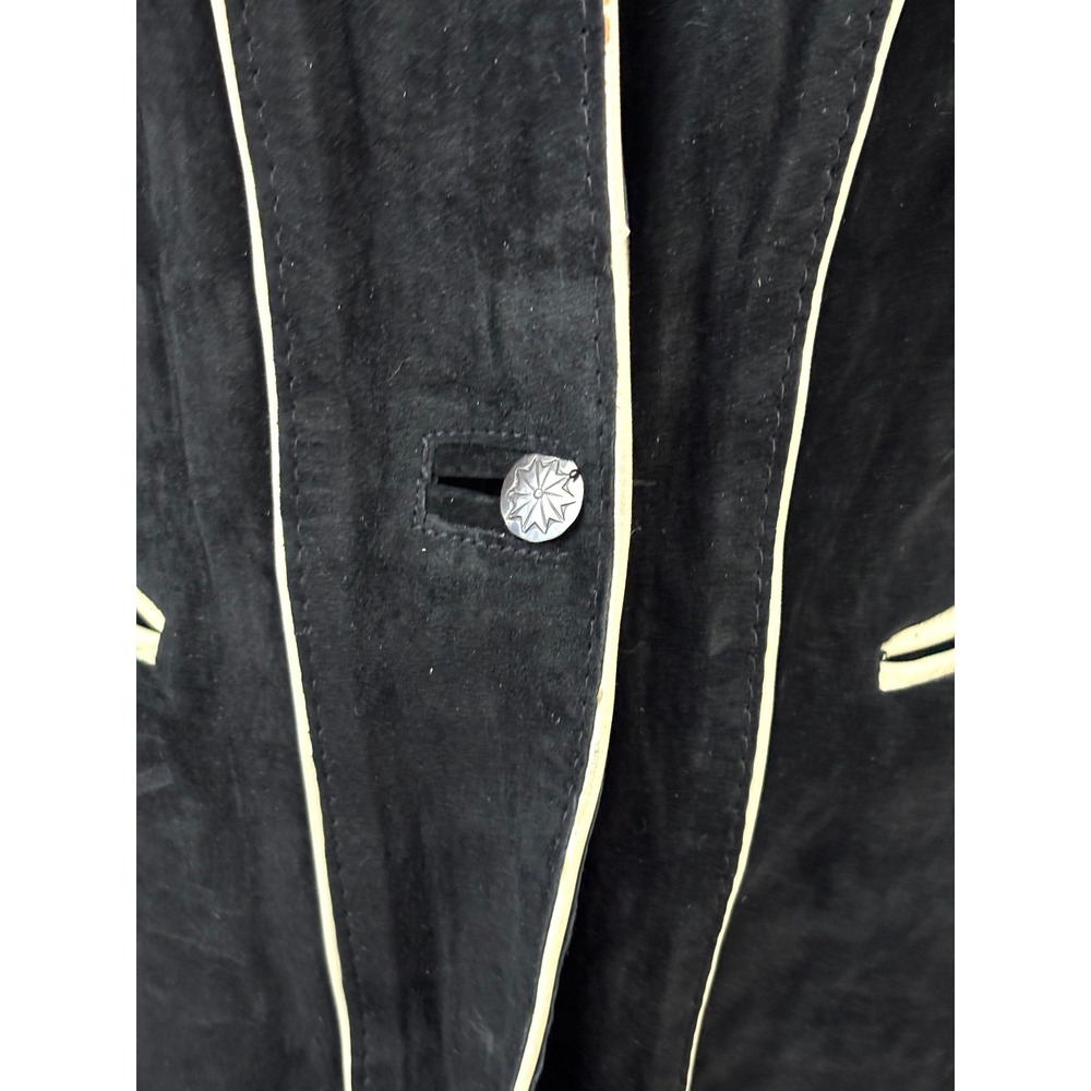 Handmade Suede Jacket Black Western Applique Tailored Vintage OOAK - Picture 4 of 16